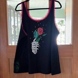 Black and Pink Women's Top with Floral Design